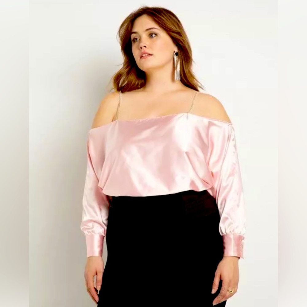 Eloquii Off The Shoulder Satin Top Pink Size 14/16